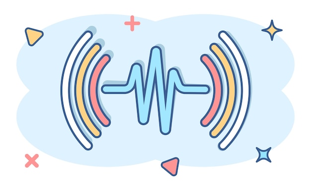 Sound wave icon in comic style Heart beat vector cartoon illustration on white isolated background Pulse rhythm splash effect business concept