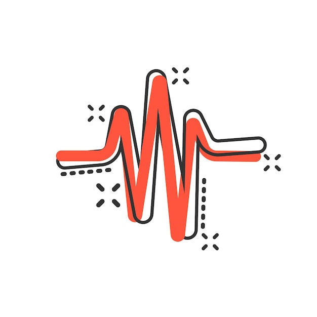 Sound wave icon in comic style Heart beat vector cartoon illustration on white isolated background Pulse rhythm splash effect business concept