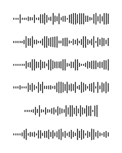 Sound wave icons Pulse pictogram Signal sign Voice message audio file media player graphic elements isolated on white background Messenger radio podcast mobile app interface