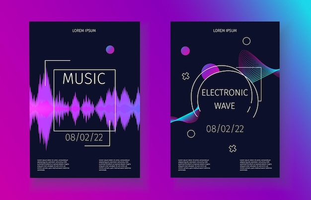 Sound waves banner Music soundtrack electronic vibration Futuristic party invitation set