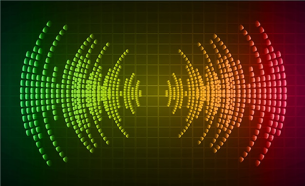 Sound waves oscillating dark green yellow red light