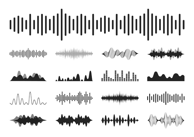 Sound waves set Modern sound equalizer Radio wave icons