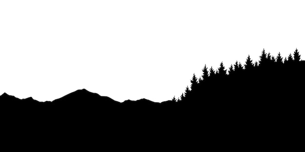 Vector sountains silhouettes landscape background rocky panorama with mountains skyline and pine tree