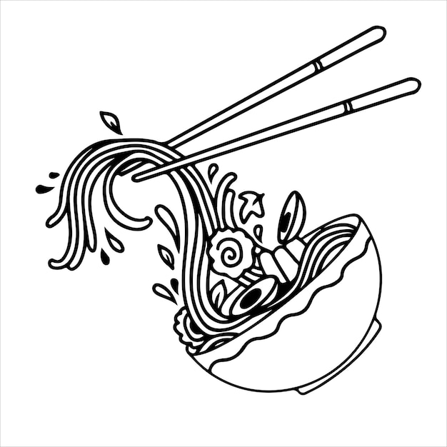 Soup with ramen noodles Noodles Vector illustration Traditional Asian Japanese food in sun red circle with texture Vector illustration