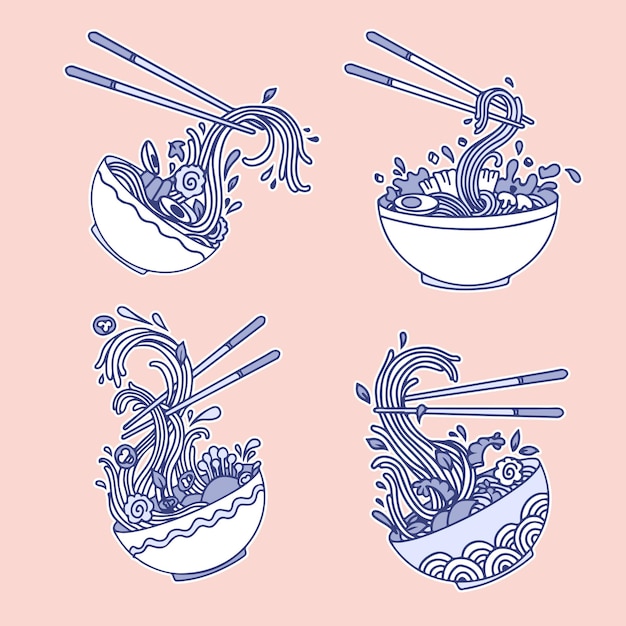 Vector soup with ramen noodles noodles vector illustration traditional asian japanese food in sun red circle with texture vector illustration