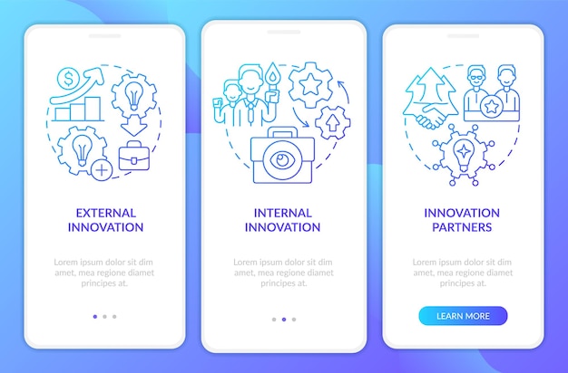 Sourcing ideas approaches blue gradient onboarding mobile app screen