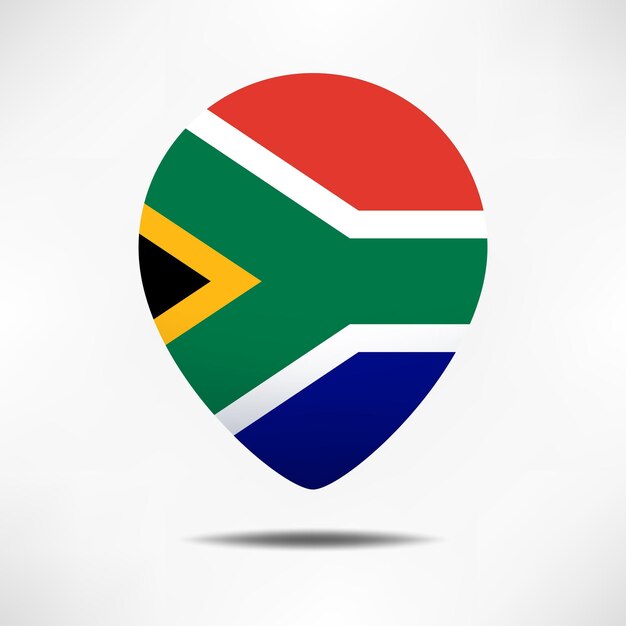 South Africa map pointers flag with shadow Pin flag