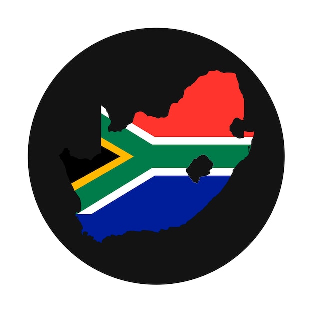 South Africa map silhouette with flag on black background