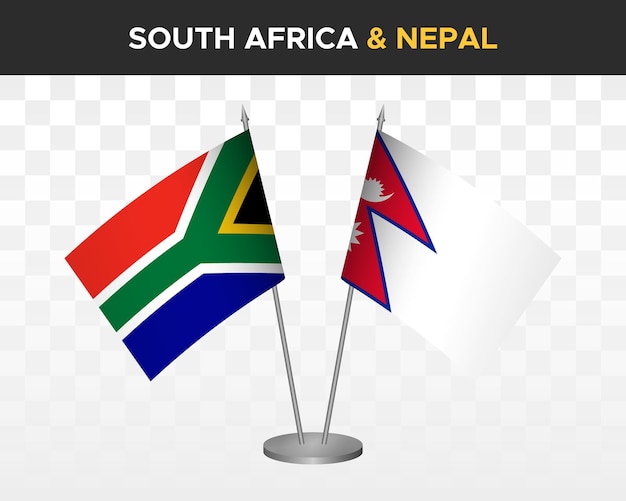 South Africa vs nepal desk flags mockup isolated 3d vector illustration table flags