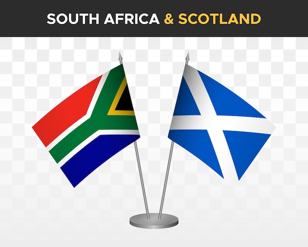 South Africa vs scotland desk flags mockup isolated 3d vector illustration table flags