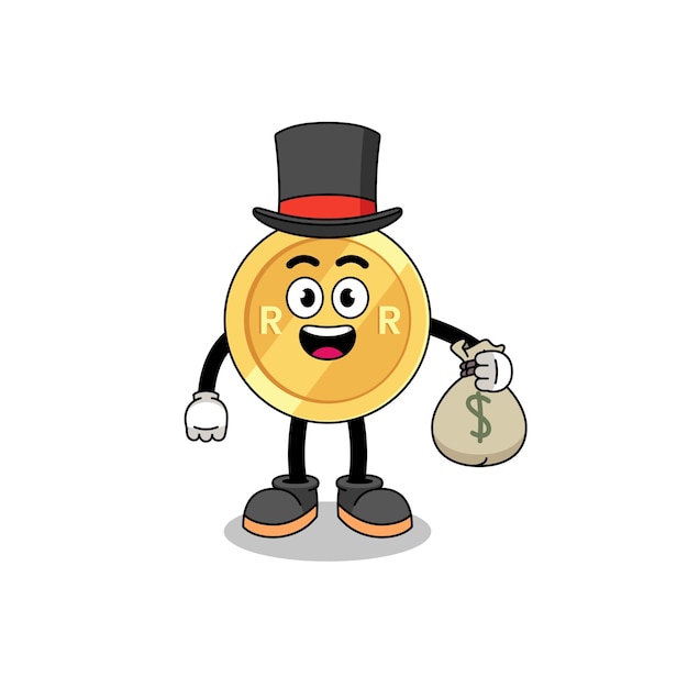 South african rand mascot illustration rich man holding a money sack