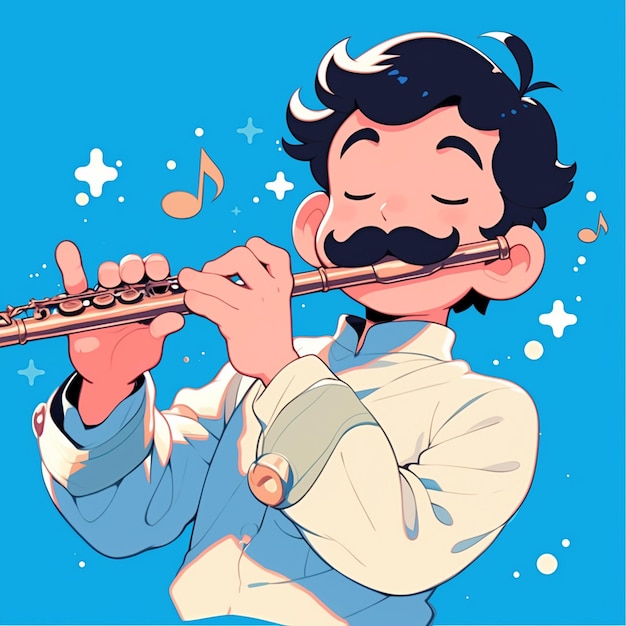 Vector south asian boy in his 40s playing the flute