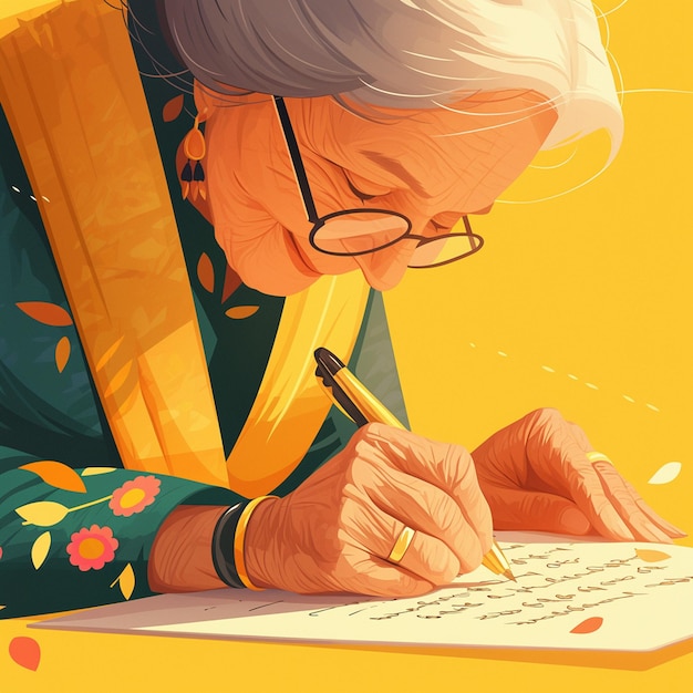 Vector south asian elderly woman writing stories