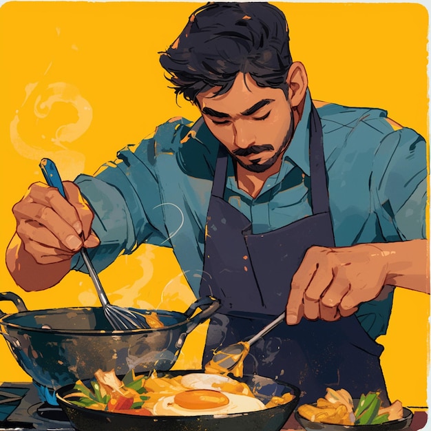 South Asian Man in His 20s Cooking in a Restaurant