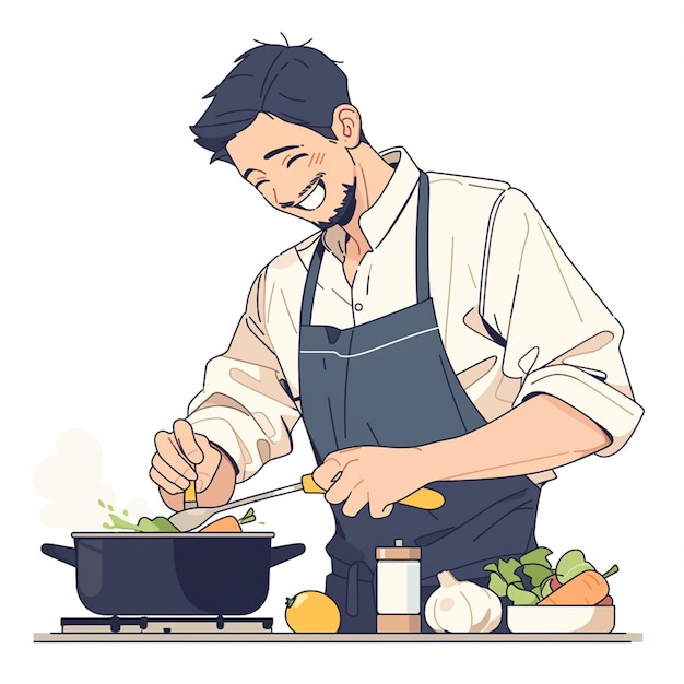 Vector south asian man in his 20s cooking in a restaurant