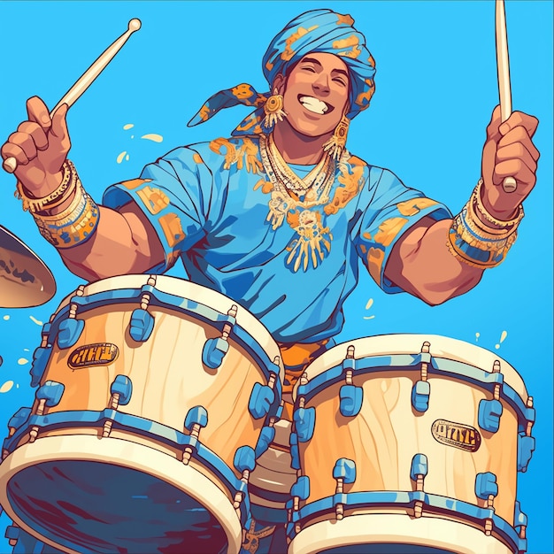 Vector south asian man in his teens playing the drums