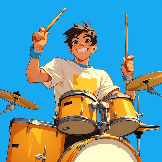 Vector south asian man in his teens playing the drums