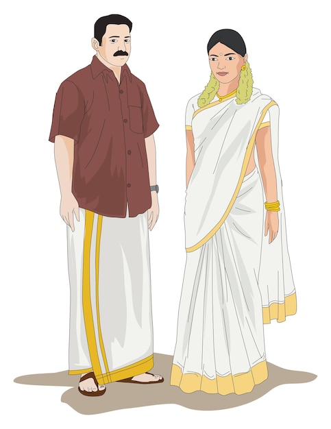 A South Indian couple wearing traditional dress