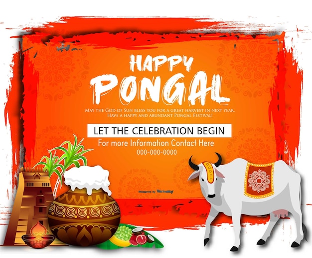 South Indian Festival Pongal Background Template Design Vector Illustration Happy Pongal Holiday Har