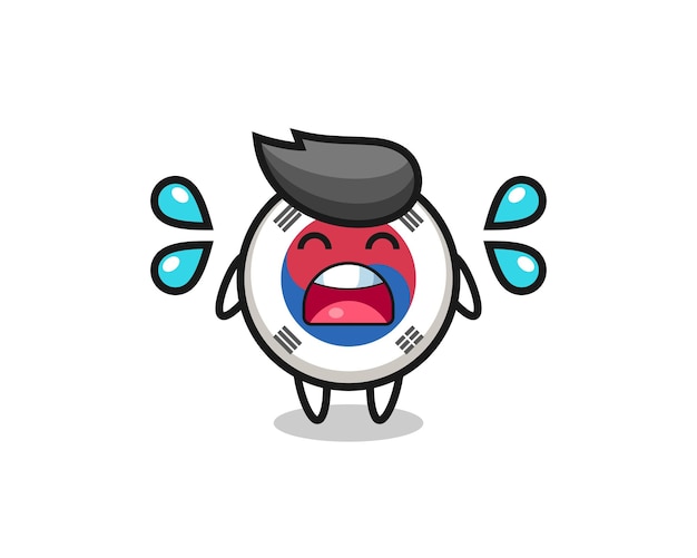 South korea flag cartoon illustration with crying gesture , cute design