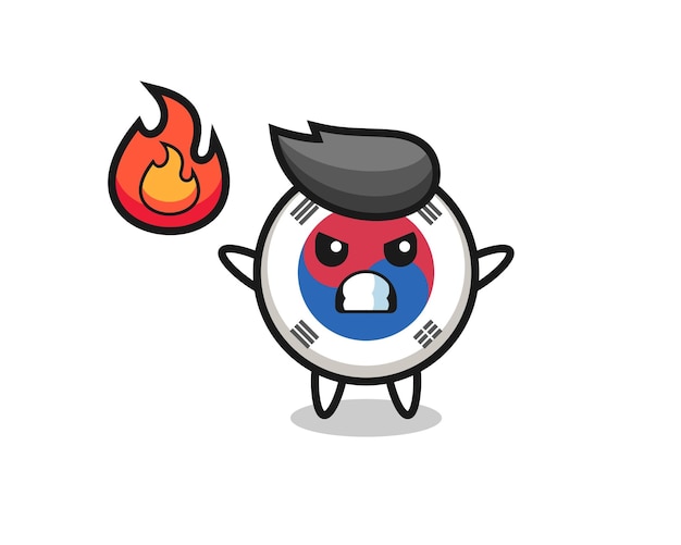 South korea flag character cartoon with angry gesture  cute design