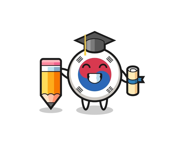 South korea flag illustration cartoon is graduation with a giant pencil , cute design