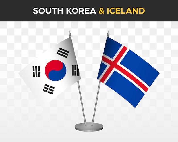 South korea vs iceland desk flags mockup isolated 3d vector illustration table flags