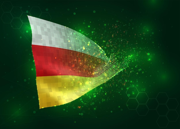 South Ossetia on vector 3d flag on green background with polygons and data numbers