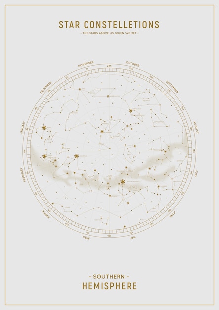 Southern hemisphere High detailed star map of vector constellations