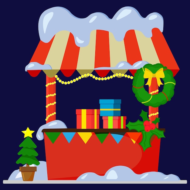 A souvenir shop. Vector illustration of the Christmas market. A cartoon-style banner.