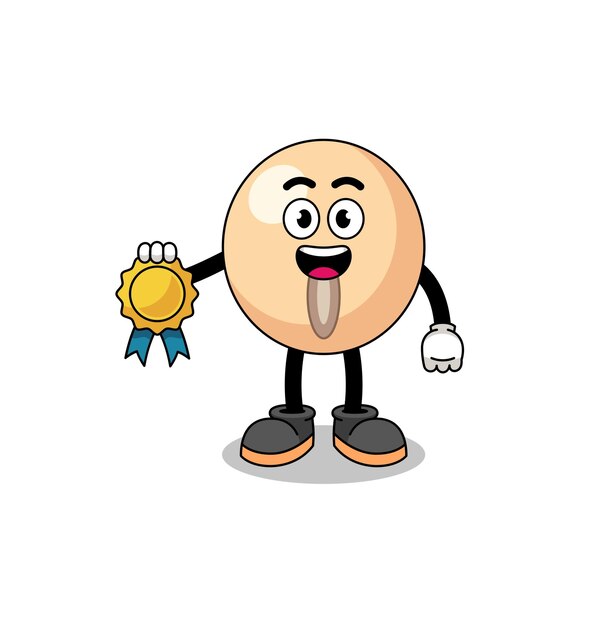 Soy bean cartoon illustration with satisfaction guaranteed medal