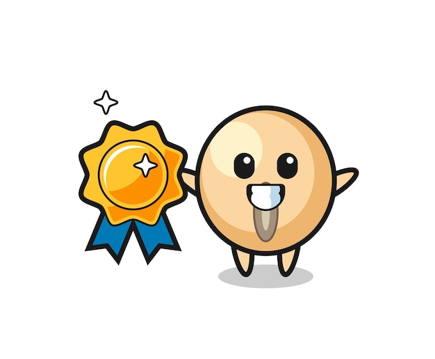 Soy bean mascot illustration holding a golden badge