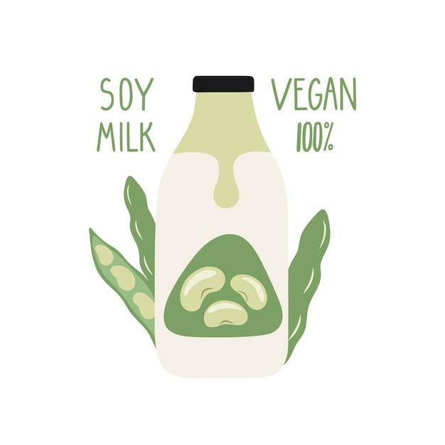 Soy milk in a cartoon bottle Vegan milk Packaging