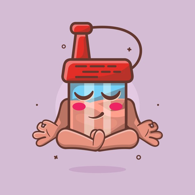 soy sauce bottle character mascot with yoga meditation pose isolated cartoon in flat style design