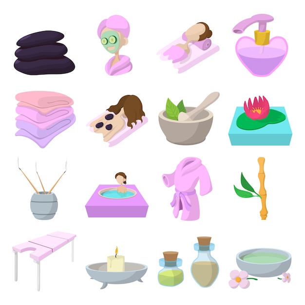 Spa cartoon icons set isolated vector