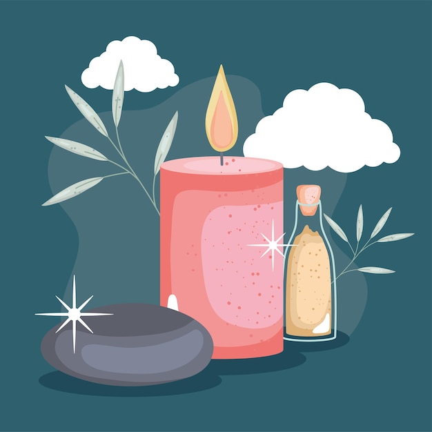 Spa rocks and candle treatment icons