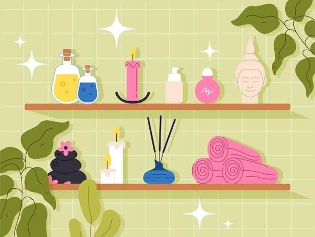 Spa skincare products at shelves vector