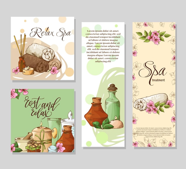 Spa template in sketch style. Hand drawn elements for your design. Vector illustration.