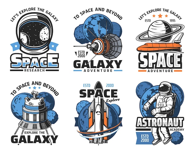 Space adventure galaxy exploration vector icons