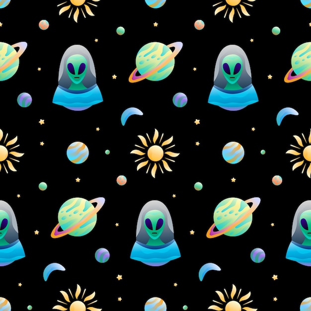 Space Alien Planet Vector Seamless Pattern