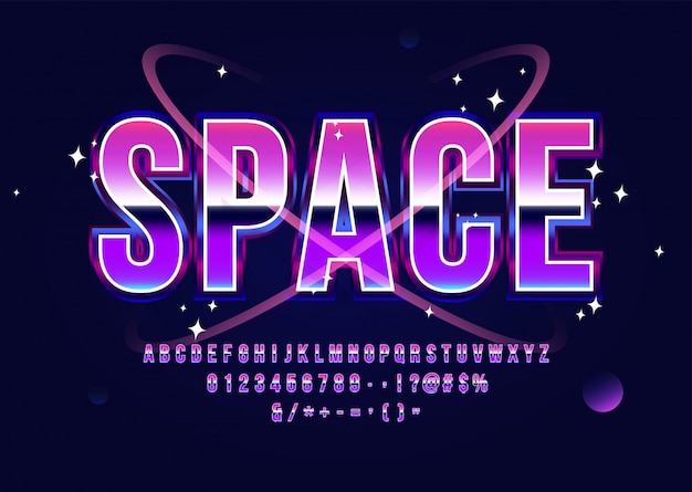 Space Alphabet Retro Futurism Sci-Fi Font with Planets and Stars 