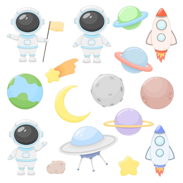 Space and astronaut vector set