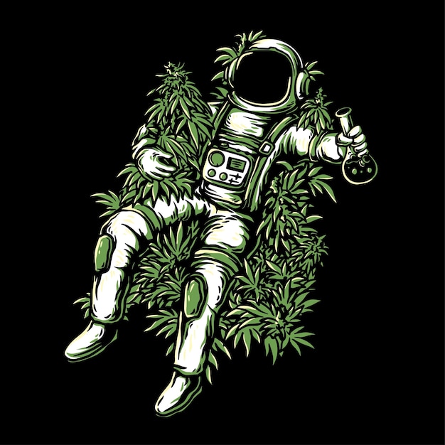 Space astronaut with cannabis leaf illustration