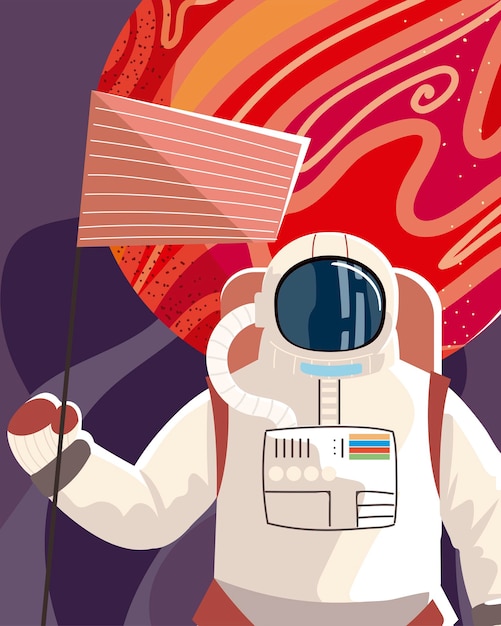 Space astronaut with flag planet explore universe  illustration