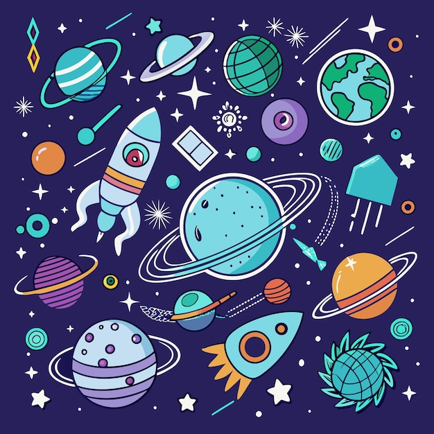 Vector space and astronomy icons vector graphic design