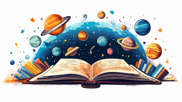 Vector space book imagination explore inspiring galaxy storybook