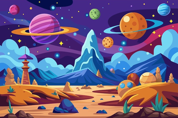 Vector space cartoon landscape vector illustration