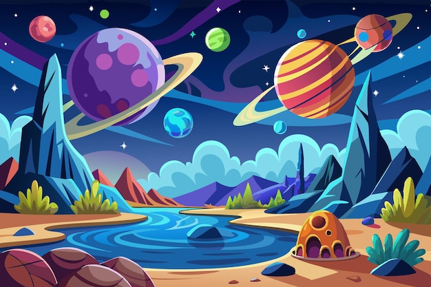 Vector space cartoon landscape vector illustration