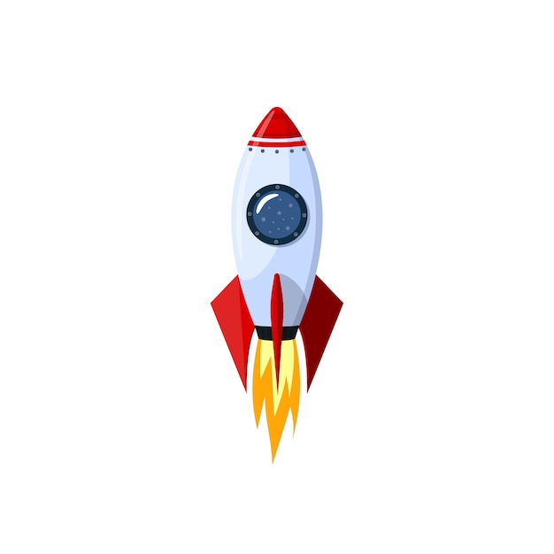 Space cartoon rocket isolated