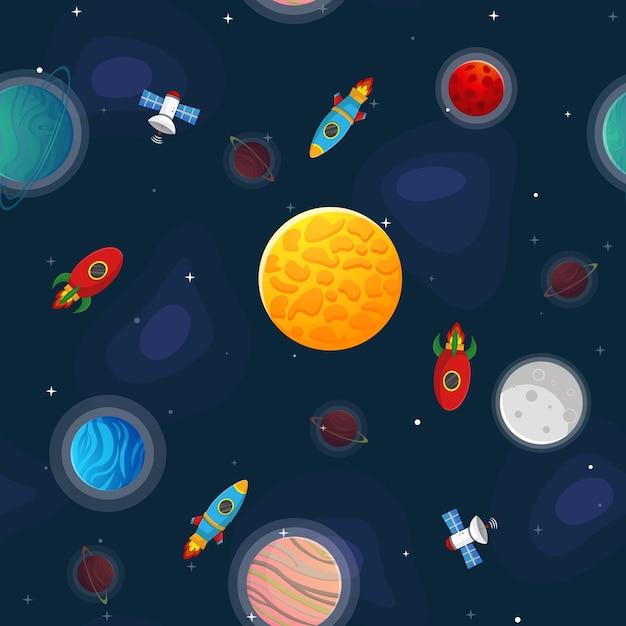 Space cartoon seamless pattern Cute design for